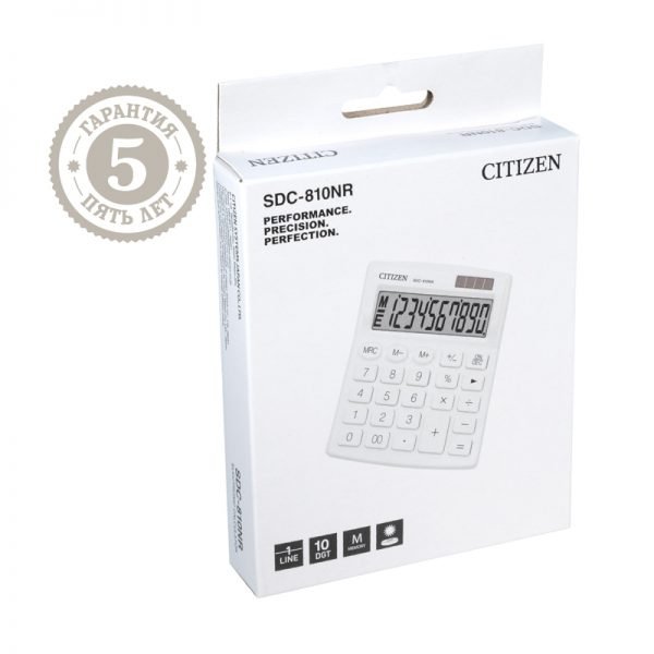 Калькулятор настольный Citizen SDC-810NR-WH, 10 разрядов, двойное питание, 102*124*25мм, белый