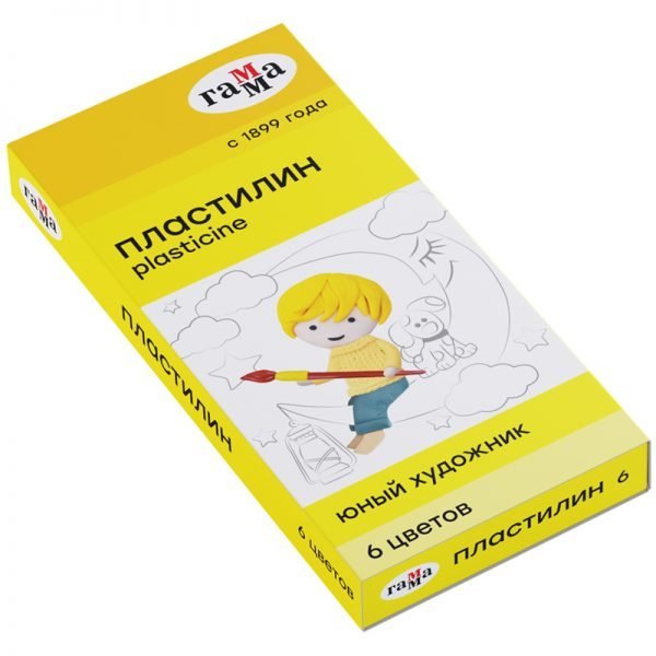 Пластилин Гамма "Юный художник" NEW, 06 цветов, 84г, со стеком, картон. упак.