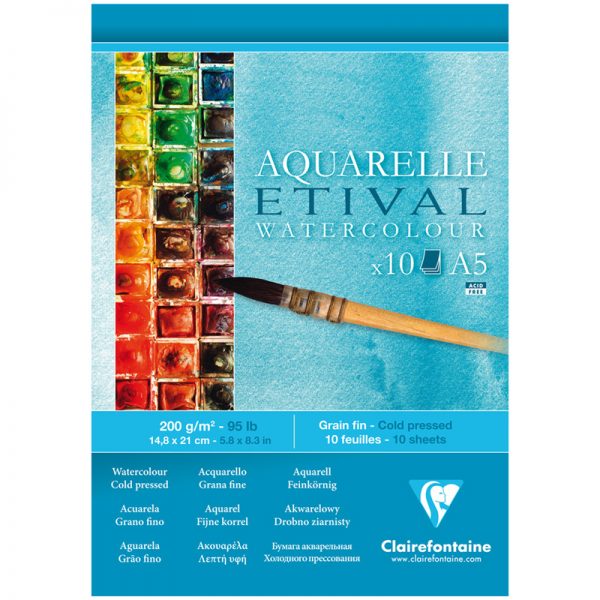 Альбом для акварели 10л., А5, на склейке Clairefontaine "Etival", 200г/м2,  холодное прессование