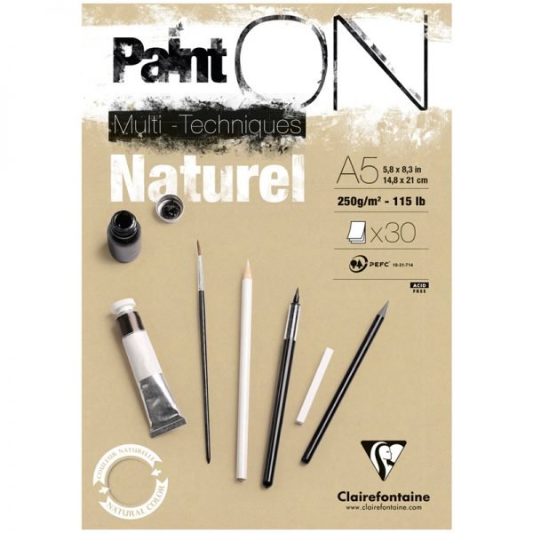 Альбом для смешанных техник 30л., А5, на склейке Clairefontaine "Paint'ON Naturel", 250г/м2, крафт