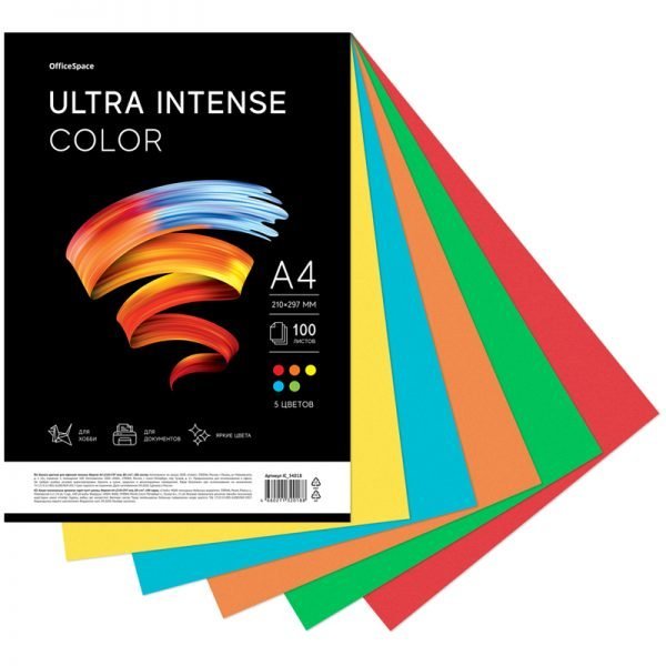 Бумага цветная OfficeSpace "Ultra Intense Color", A4, 80 г/м², 100л., (5 цветов)