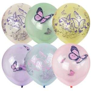 Воздушные шары,   25шт., М12/30см, ПатиБум "Кристалл Bubble. Бабочки", пастель+декоратор, ассорти, европодвес