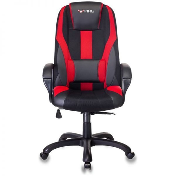 Кресло игровое Бюрократ VIKING-9/BL+RED, PL, ткань/экокожа черный/красный, топ-ган (до 180кг)