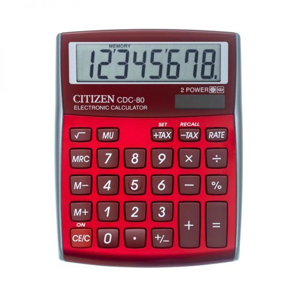 Калькулятор настольный Citizen CDC-80RDWB, 8 разрядов, двойное питание, 109*135*25мм, красный