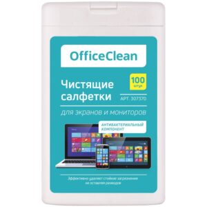 Влажные портативные чистящие салфетки OfficeClean для экранов и мониторов, 100шт. (малая плоская туба)