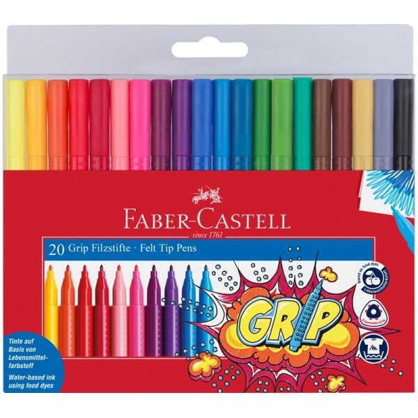 Фломастеры Faber-Castell "Grip", 20цв., трехгранные, смываемые, пластик.уп., европодвес