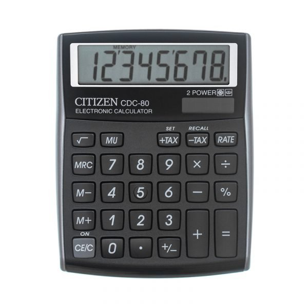 Калькулятор настольный Citizen CDC-80BKWB, 8 разрядов, двойное питание, 109*135*25мм, черный