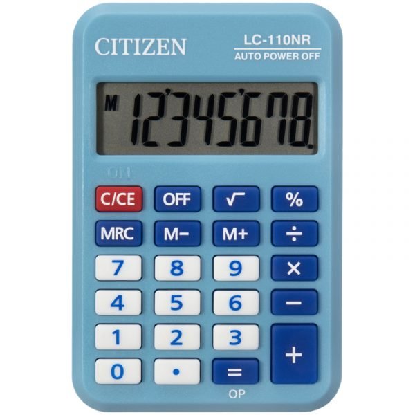 Калькулятор карманный Citizen LC-110NR-BL, 8 разрядов, питание от батарейки, 58*88*11мм, голубой