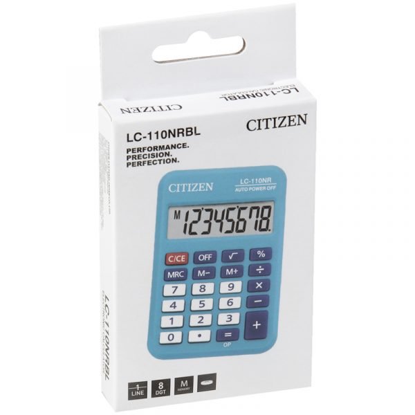 Калькулятор карманный Citizen LC-110NR-BL, 8 разрядов, питание от батарейки, 58*88*11мм, голубой