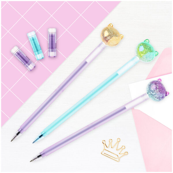Ручка шариковая MESHU "Cute Cats" синяя, 0,7мм, перламутр, софтач, ассорти