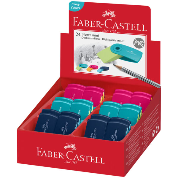 Ластик Faber-Castell "Sleeve Mini", прямоуг., 54*25*13мм, пласт футляр, ассорти (тренд цвета)