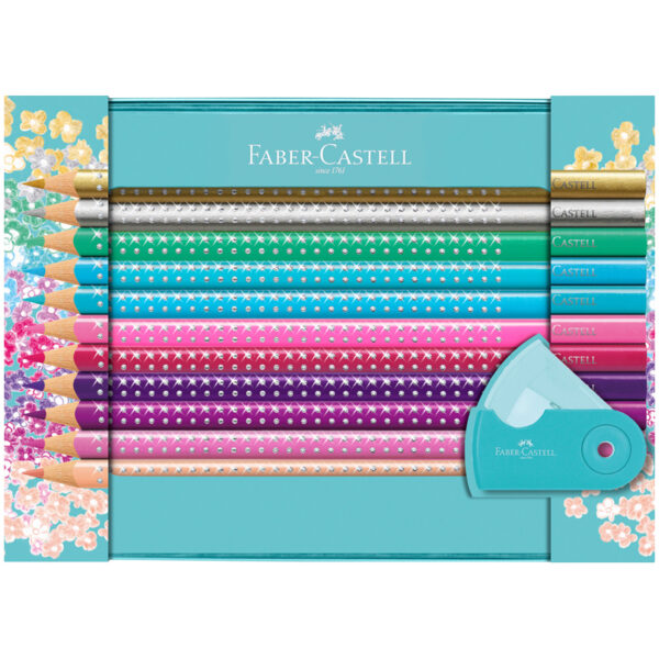 Карандаши цветные Faber-Castel "Sparkle", 20 цв.+точилка, трехгран., метал. короб
