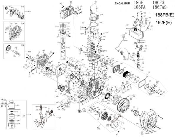 Двигатель дизельный TSS Excalibur 186FA - K1 (вал цилиндр под шпонку 25./72.2 / key)