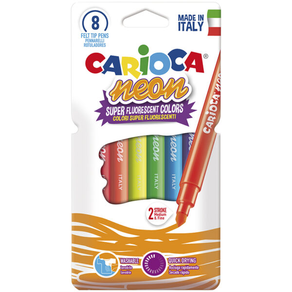 Фломастеры неоновые Carioca "Neon", 08цв., смываемые, картон, европодвес
