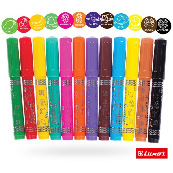 Фломастеры Luxor "ColourMaxx", 12цв., ароматизированные, смываемые, ПВХ, европодвес
