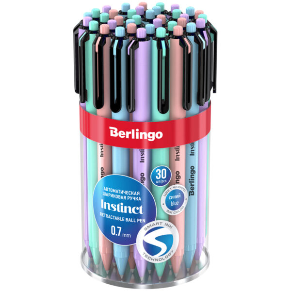 Ручка шариковая автоматическая Berlingo "Instinct", 0,7мм, синяя, корпус ассорти
