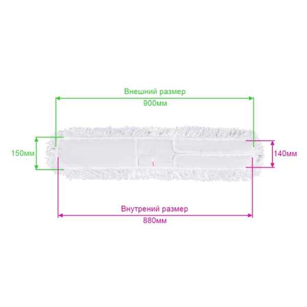 Насадка для цельной швабры-рамки OfficeClean Professional кар-нзавяз., 90*15см, хлопок (ворс 3,5*6см), белая