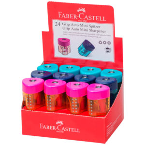 Точилка пластиковая со "шторкой" Faber-Castell "Grip Auto Mini", 1 отверстие, контейнер, розовая/бирюзовая/синяя