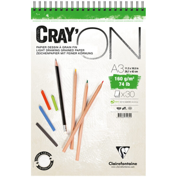 Скетчбук - блокнот 30л. А3 на гребне Clairefontaine "Cray'On", 160г/м2, мелкозерн.