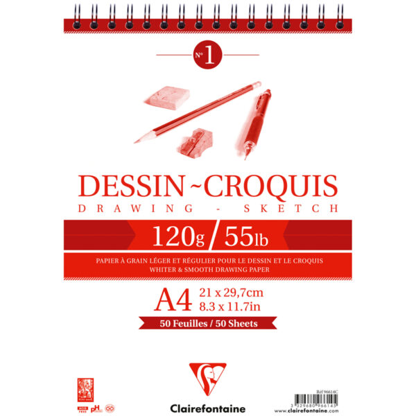 Скетчбук 50л. А4 на гребне Clairefontaine "Dessin croquis", 120г/м2