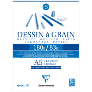 Скетчбук 30л. А5 на склейке Clairefontaine "Dessin a grain", 180г/м2, мелкозернистая