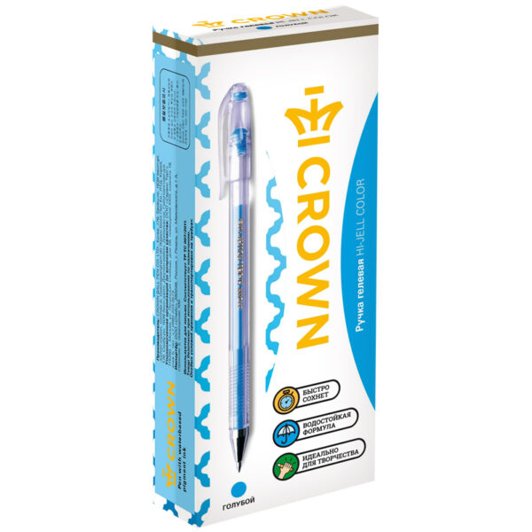 Ручка гелевая Crown "Hi-Jell Color" голубая, 0,7мм