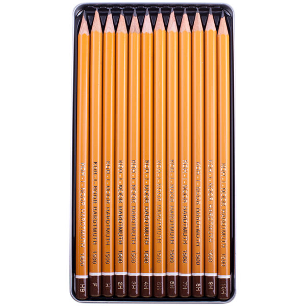 Набор карандашей ч/г Koh-I-Noor "1500 Technic", 12шт., HB-10H, заточен., метал. пенал