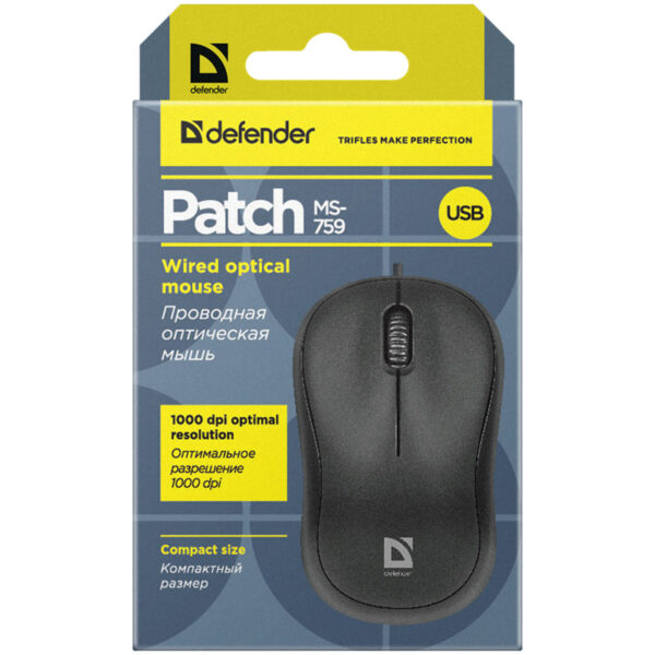 Мышь Defender Patch MS-759, USB, черный, 2btn+Roll