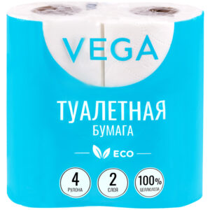 Бумага туалетная Vega  2-слойная, 4шт., эко, 15м, тиснение, белая