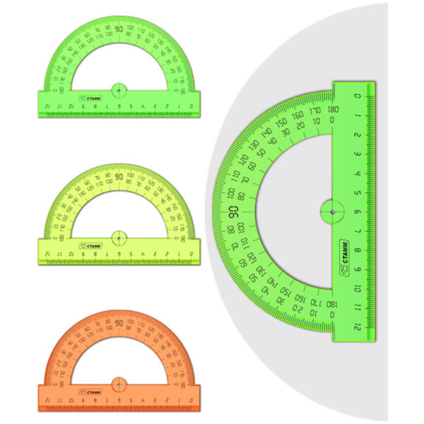 Транспортир 12см, 180° Стамм "Neon Crystal", ассорти