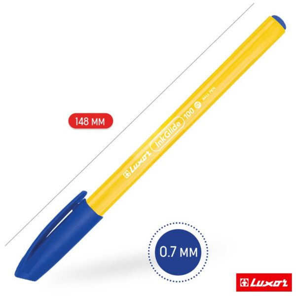 Ручка шариковая Luxor "InkGlide 100 Icy" синяя, 0,7мм, трехгран., оранжевый корпус