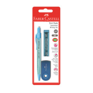 Карандаш механический Faber-Castell "Tri Click", 2B, 0,7мм, с ласт+грифели 20шт, 0,7мм+ластик "Sleeve Mini", прям, 54*25*13мм, пласт.фут, голуб, блист