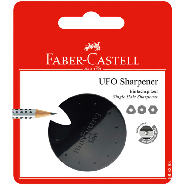 Точилка пластиковая Faber-Castell "UFO", 1 отверстие, красная/черная/синяя, блистер