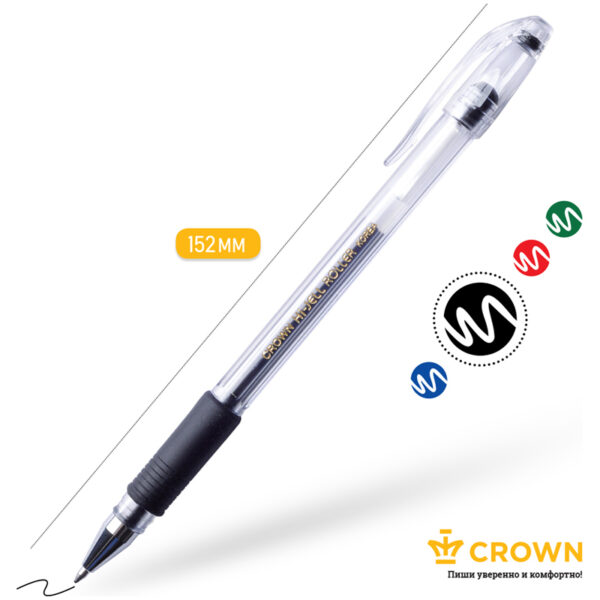 Ручка гелевая Crown "Hi-Jell Grip" черная, 0,5мм, грип
