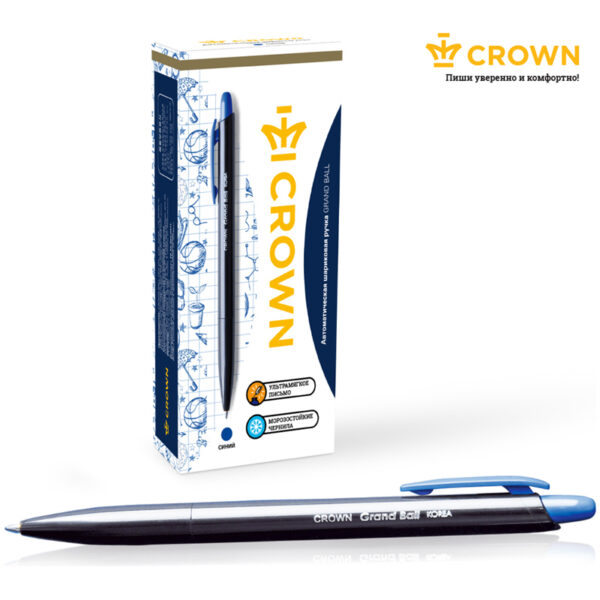 Ручка шариковая автоматическая Crown "Grand Ball" синяя, 0,7мм, штрих-код