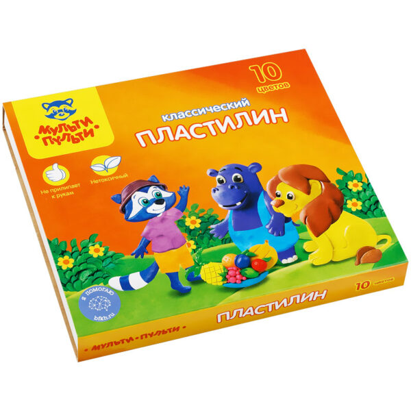 Пластилин Мульти-Пульти "Приключения Енота", 10 цветов, 200г, со стеком, картон