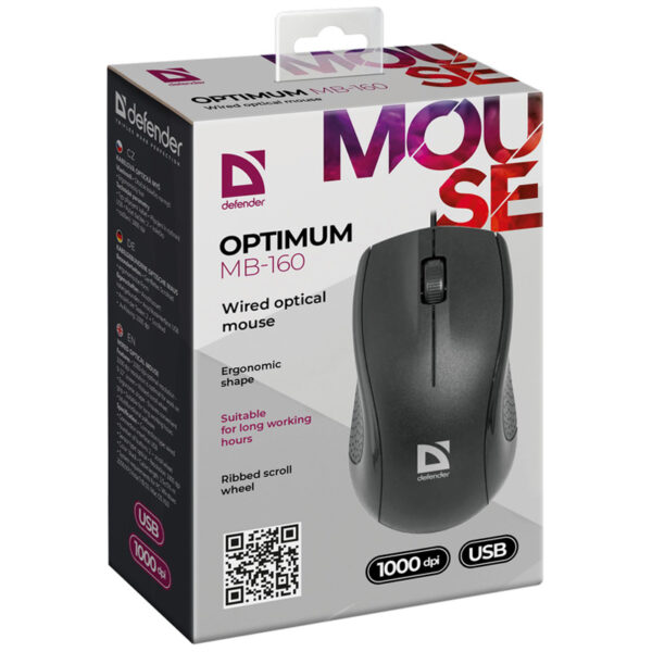 Мышь Defender Optimum MB-160, USB, черный, 3btn+Roll