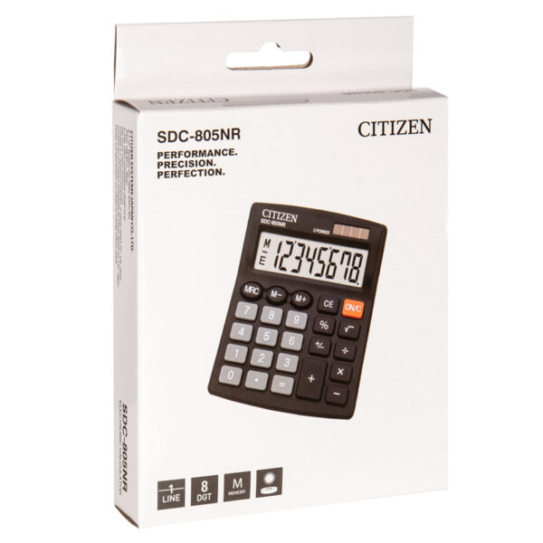 Калькулятор настольный Citizen SDC-805NR, 8 разр., двойное питание, 105*120*21мм, черный