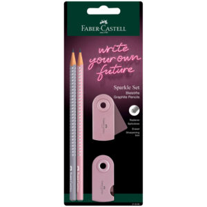 Набор карандашей ч/г Faber-Castell "Sparkle", 2 шт., трехгран., заточен., точилка и ластик Sleeve Mini, дымчато-розовый, блистер