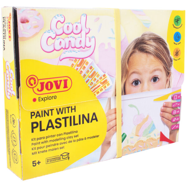 Набор для рисования пластилином Jovi "Сладости", пластилин на растительной основе 8цв*25г,3 стека, скалка, 5 листов - раскрасок, картонная