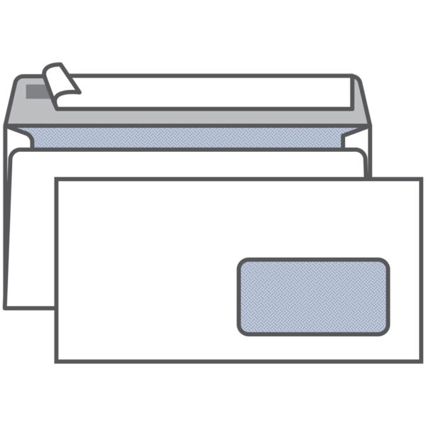 Конверт E65, KurtStrip, 110*220мм, б/подсказа, с прав.окном, отр. лента, внутр. запечатка