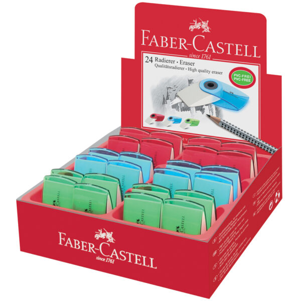 Ластик Faber-Castell "Sleeve Mini", прямоугольный, 54*25*13мм, пластиковый футляр тонир. прозрачный