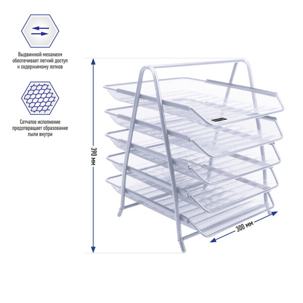 Лоток для бумаг горизонтальный Berlingo "Steel&Style", 5 секций, металл, серебристый