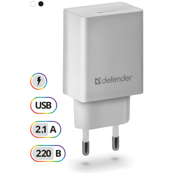 Зарядное устройство сетевое Defender EPA-10, 1хUSB, 2.1А output, пакет, белый