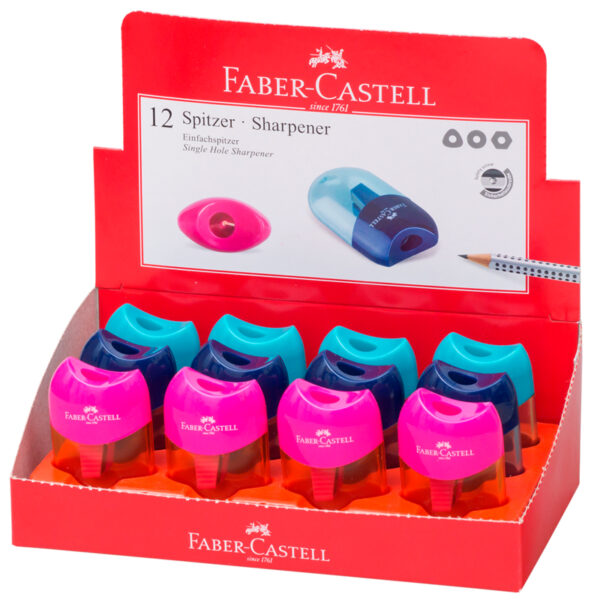 Точилка пластиковая Faber-Castell, 1 отверстие, контейнер, ассорти (тренд цвета)