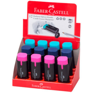 Точилка пластиковая с ластиком Faber-Castell "Combi", 1 отверстие, контейнер, ассорти