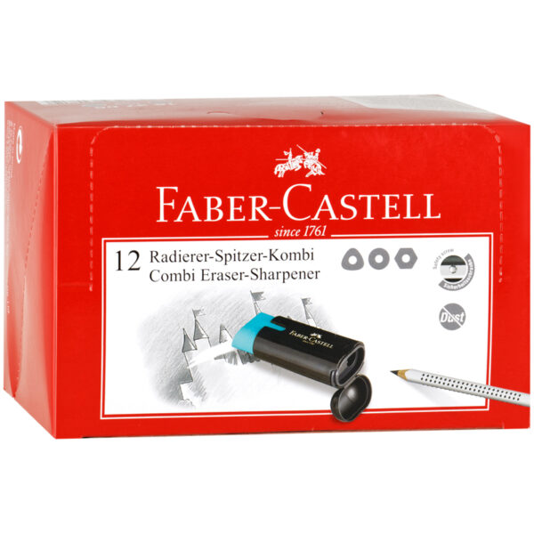Точилка пластиковая с ластиком Faber-Castell "Combi", 1 отверстие, контейнер, ассорти