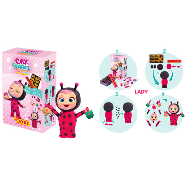 Набор с пластилином Cry Babies JOVI, 2 бруска 2-х цветов 15 и 50 гр, трафарет из картона , ассорти (Coney,Lady, Dotty, Lala)