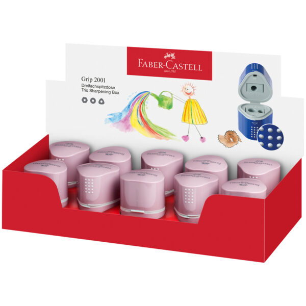Точилка пластиковая Faber-Castell "Trio Grip 2001", 3 отверстия, 2 контейнера, дымчато-розовая