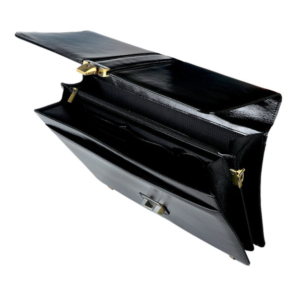 Портфель Delucci "Стефано" кожа, черный, 2 отделения, метал. замок, с ремнем